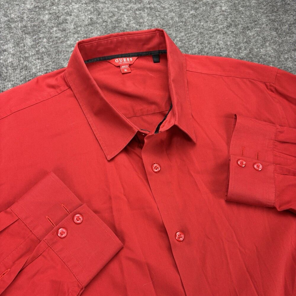 GUESS Los Angeles Men’s XL Red Long Sleeve Button Up Shirt Cotton Stretch